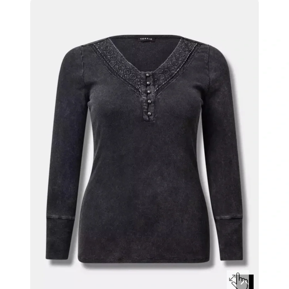 Torrid‎ Cotton Modal Rib Lace VNeck Long Sleeve Henley Top Shirt Grey Black 4X - Picture 5 of 11